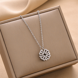 Lumina Convertible Heart Clover Necklace | Silver Rhodium Plated | Waterproof