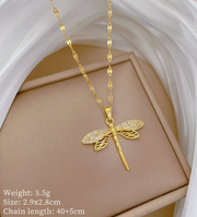 Zephyr Crystal Dragonfly Pendant | 18K Gold Plated | Waterproof