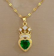 Reign Crowned Heart Crystal Pendant | 18K Gold Plated | Waterproof