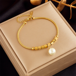 Lumière Geometric Pearl Drop Snake Chain Bracelet | 18K Gold Plated | Waterproof