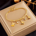 18K gold plated frosted butterfly charm snake chain bracelet by Biya Accessoires.
