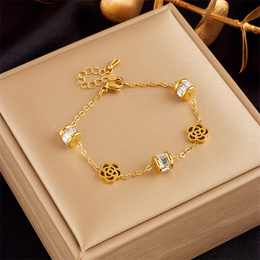 Rosette Crystal Cylinder Station Bracelet | 18K Gold Plated | Waterproof