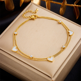 Lumina Double-Chain Pearlescent Heart Bracelet | 18K Gold Plated | Waterproof
