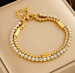 Linea Layered Tennis & Cylinder Station Bracelet | 18K Gold Plated | Waterproof