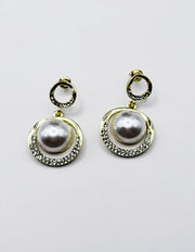 مجوهرات دبي gold plated crystal and pearl geometric earrings for women.