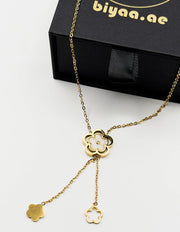 Close-up of premium hypoallergenic imitation jewelry featuring a botanical lariat design.