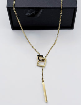 Biya Accessoires 18K gold plated interlocking square lariat necklace for women.
