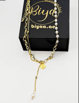Vintage Coin & Baroque Pearl Layered Lariat Necklace - Non-Tarnish Gold | Biya Accessoires