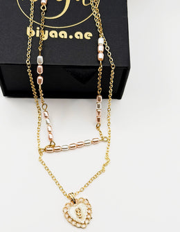 Vintage Rose Layered Pearl Heart Necklace - 18K Gold Plated | Biya Accessoires