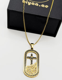 Waterproof non-tarnish artificial gold jewelry featuring a gothic cross pendant.