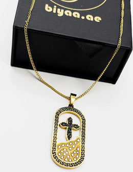 Waterproof non-tarnish artificial gold jewelry featuring a gothic cross pendant in Dubai.