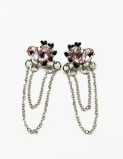 Best imitation jewellery brands in uae silver chain drop earrings with pink heart crystals.