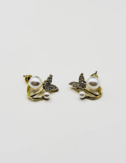 Biya Accessoires artificial jewellery online dubai crystal butterfly and pearl studs.