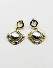 Best imitation jewellery brands in uae gold diamond-shaped earrings with floating pearls and crystals.