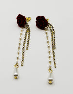Biya Accessoires artificial jewellery online dubai red velvet rose pearl drop earrings.