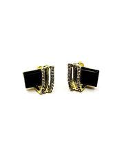 Biya Accessoires emerald black and gold geometric stud earrings with crystal pavé.