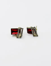 Best fashion jewelry in UAE ruby red square crystal earrings for women.