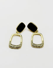 Biya Accessoires gold black enamel and crystal drop earrings.