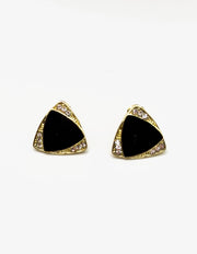 Biya Accessoires gold black enamel and crystal triangle stud earrings.