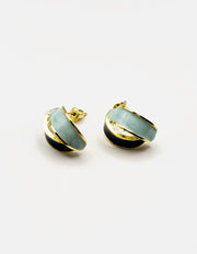 Biya Accessoires gold blue and green marbled enamel stud earrings.