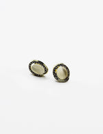 Biya Accessoires gold cat's eye oval stud earrings with crystal halo.