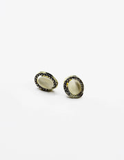 Biya Accessoires gold cat's eye oval stud earrings with crystal halo.