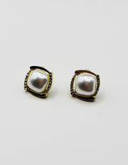 Biya Accessoires iridescent moonstone stud earrings with crystal pavé.