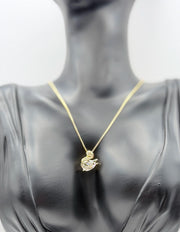 Biya Accessoires 18K gold plated swan necklace with pavé crystals and teardrop stone.