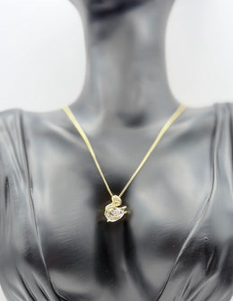 Biya Accessoires 18K gold plated swan necklace with pavé crystals and teardrop stone.