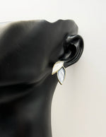 Biya Accessoires gold and blue double leaf stud earrings for women.