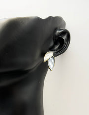 Biya Accessoires gold and blue double leaf stud earrings for women.