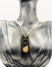 Biya Accessoires 18K gold plated skull cross medallion necklace for men and women.