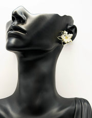 Best imitation jewellery brands in uae gold wire floral studs with faceted clear beads.