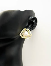 Best imitation jewellery brands in uae gold triangle earrings with white enamel and crystals.