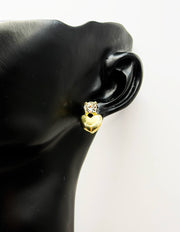 Best fashion jewelry in UAE crystal and gold 3D heart earrings.
