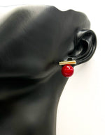 Minimalist gold bar earrings with colored resin and faux pearls.