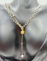 Vintage Coin & Baroque Pearl Layered Lariat Necklace - Non-Tarnish Gold | Biya Accessoires