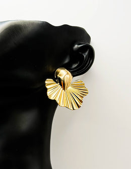 Luxe Golden Ginkgo Fan Statement Studs | Best Imitation Jewellery Brands In UAE