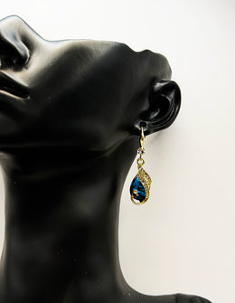 Luxe Sapphire Blue Peacock Crystal Drop Earrings | BEST FASHION JEWELRY IN UAE