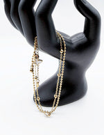 Waterproof gold double chain ankle bracelet with butterfly charm and shimmering crystals