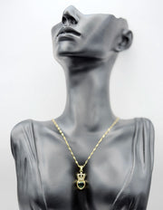 18K gold plated crowned green heart crystal pendant necklace.
