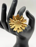 18K gold plated heavyweight sunflower statement ring by Biya Accessoires.