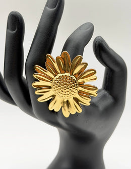 18K gold plated heavyweight sunflower statement ring by Biya Accessoires.