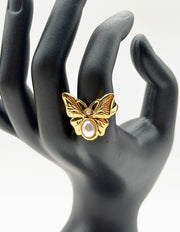 Waterproof gold romantic butterfly ring with pearl body Dubai.