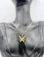 18K gold plated openwork filigree butterfly pendant necklace.