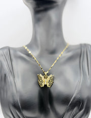 18K gold plated openwork filigree butterfly pendant necklace.