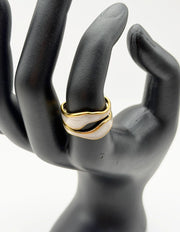 Hypoallergenic non-tarnish high polish abstract white and gold ring UAE.