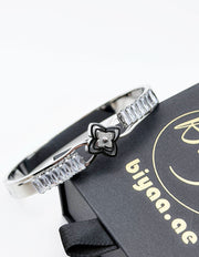 Modern luxury fine art editorial silver jewelry baguette stone bracelet gift for her.