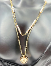 Vintage Rose Layered Pearl Heart Necklace - 18K Gold Plated | Biya Accessoires