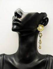 Luxe Golden Triple Bloom & Pearl Drop Earrings | BEST FASHION JEWELRY IN UAE
